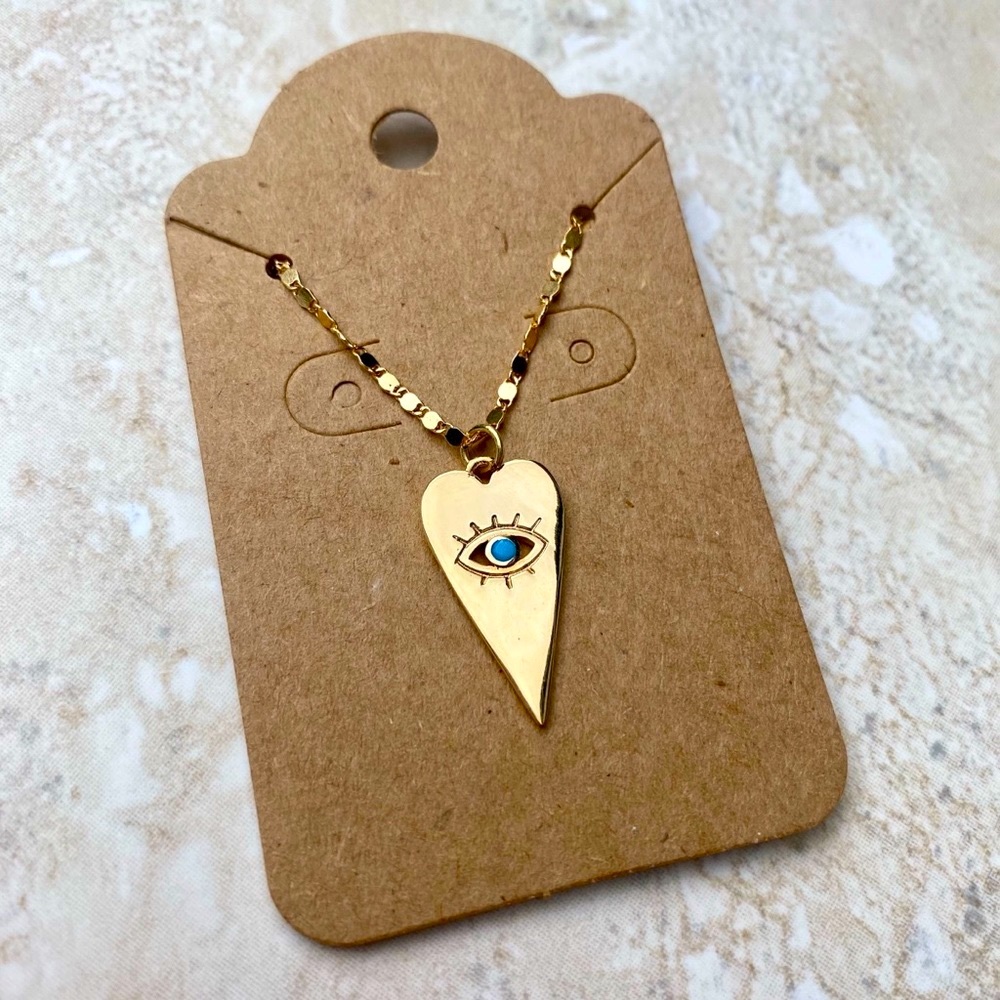 Gold Heart Turquoise Eye Necklace - Picture 2 of 4